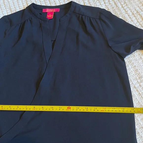 Catherine Malandrino designer Navy Blue v neck High Low blouse Top Sz xs - Picture 8 of 11